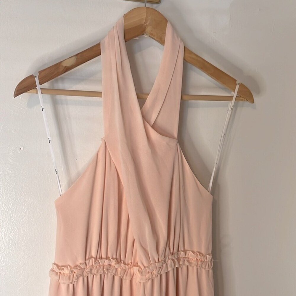 Lulu’s NWT Don't Let Go True Blush Halter Maxi Chiffon Prom Formal Dress Sz S - Picture 3 of 13